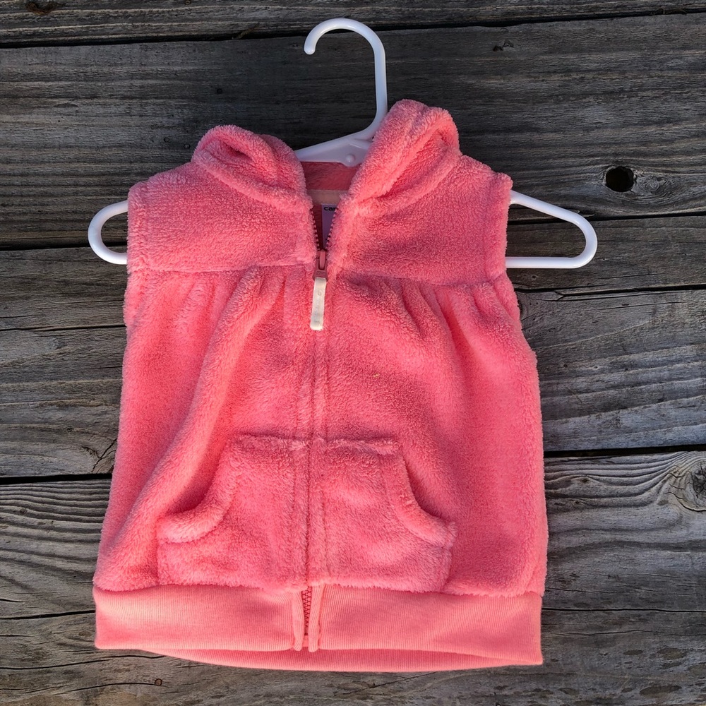 CARTER’S cozy coral zip up vest with bear hoodie